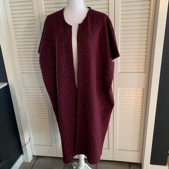 Cost Plus World Market Women’s Oversized Blue Red Coat Faux Fur Removable Collar - Picture 4 of 7